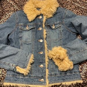 Y2k Faux Fur Trim Jean Jacket